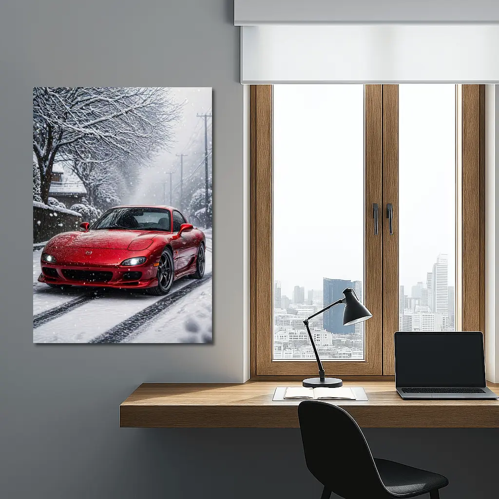 Mazda RX7 Red Sports Car Snowy Street – Wall Art