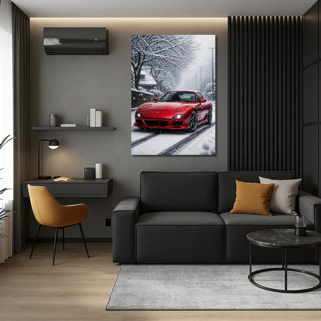 Mazda RX7 Red Sports Car Snowy Street – Wall Art