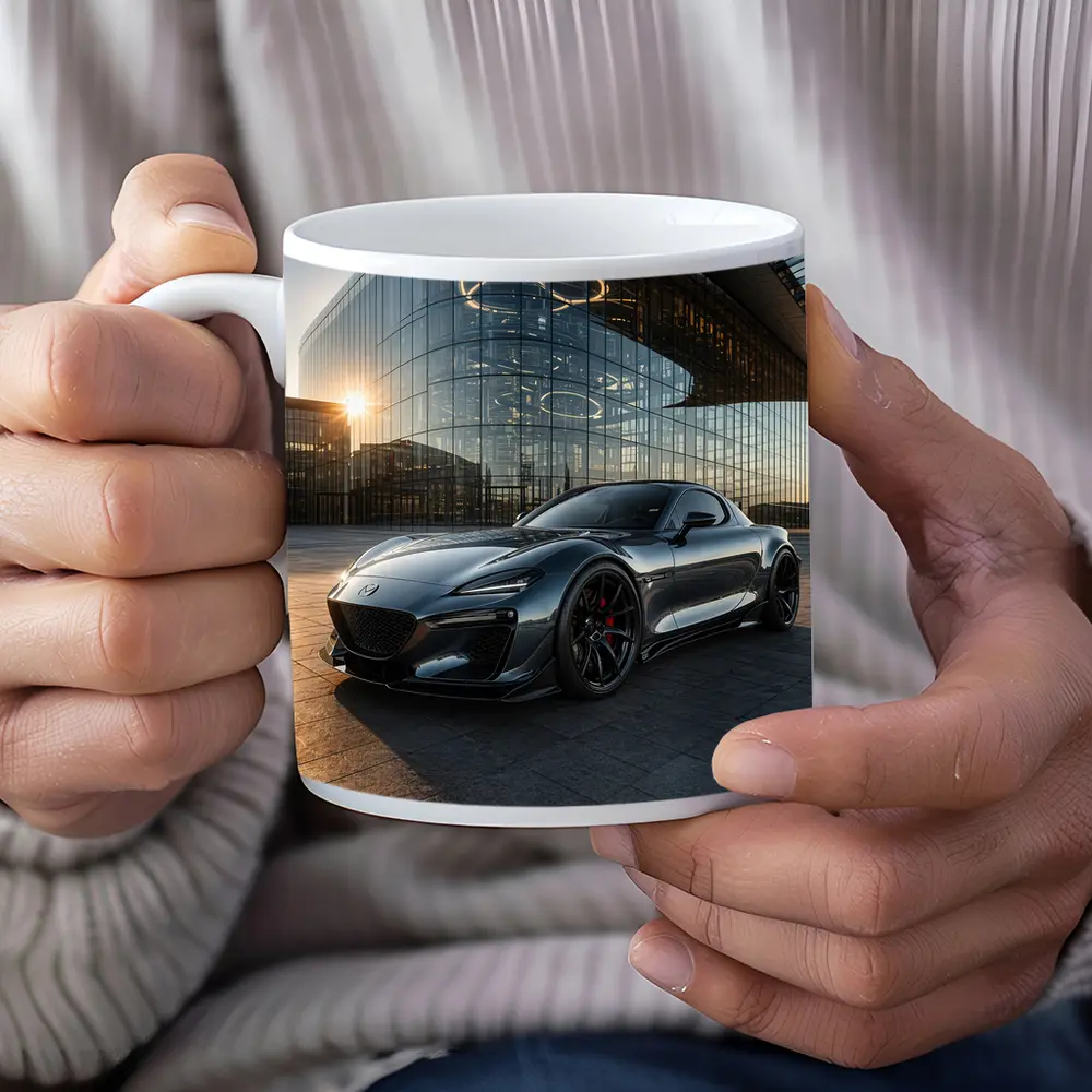 Mazda RX8 Gray Sports Car Glass Building – Mugs