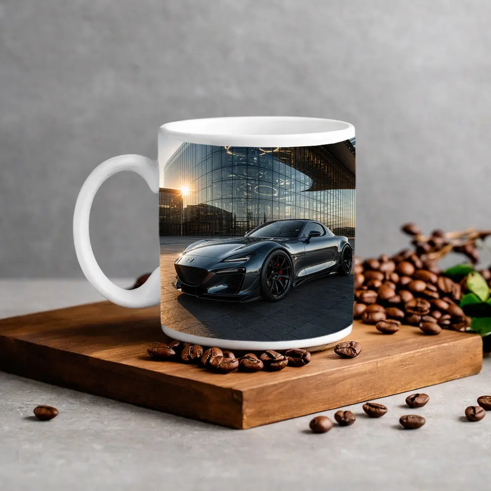 Mazda RX8 Gray Sports Car Glass Building – Mugs