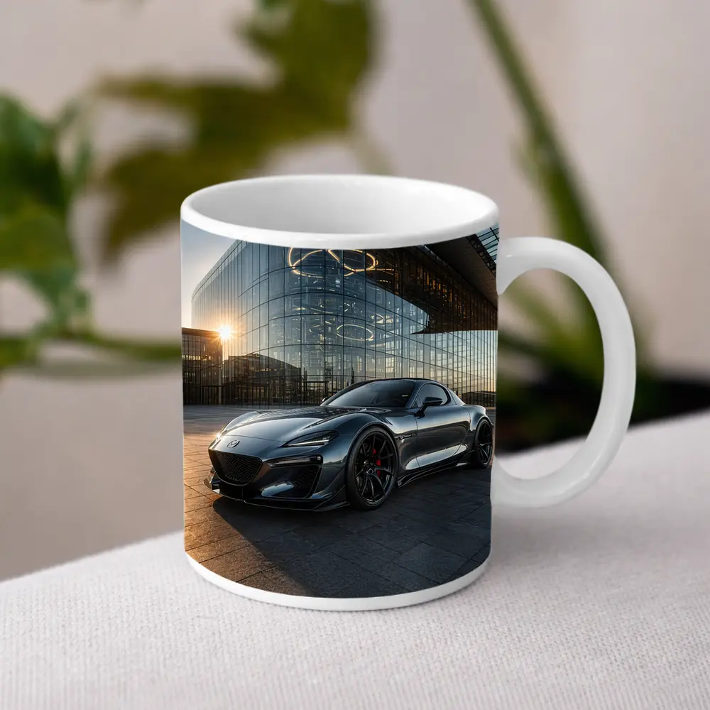 Mazda RX8 Gray Sports Car Glass Building – Mugs