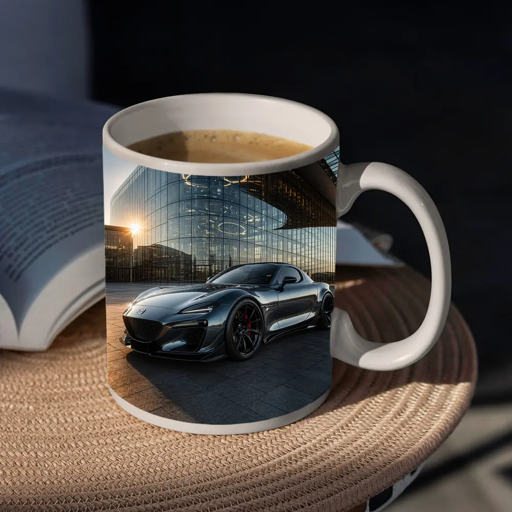 Mazda RX8 Gray Sports Car Glass Building – Mugs