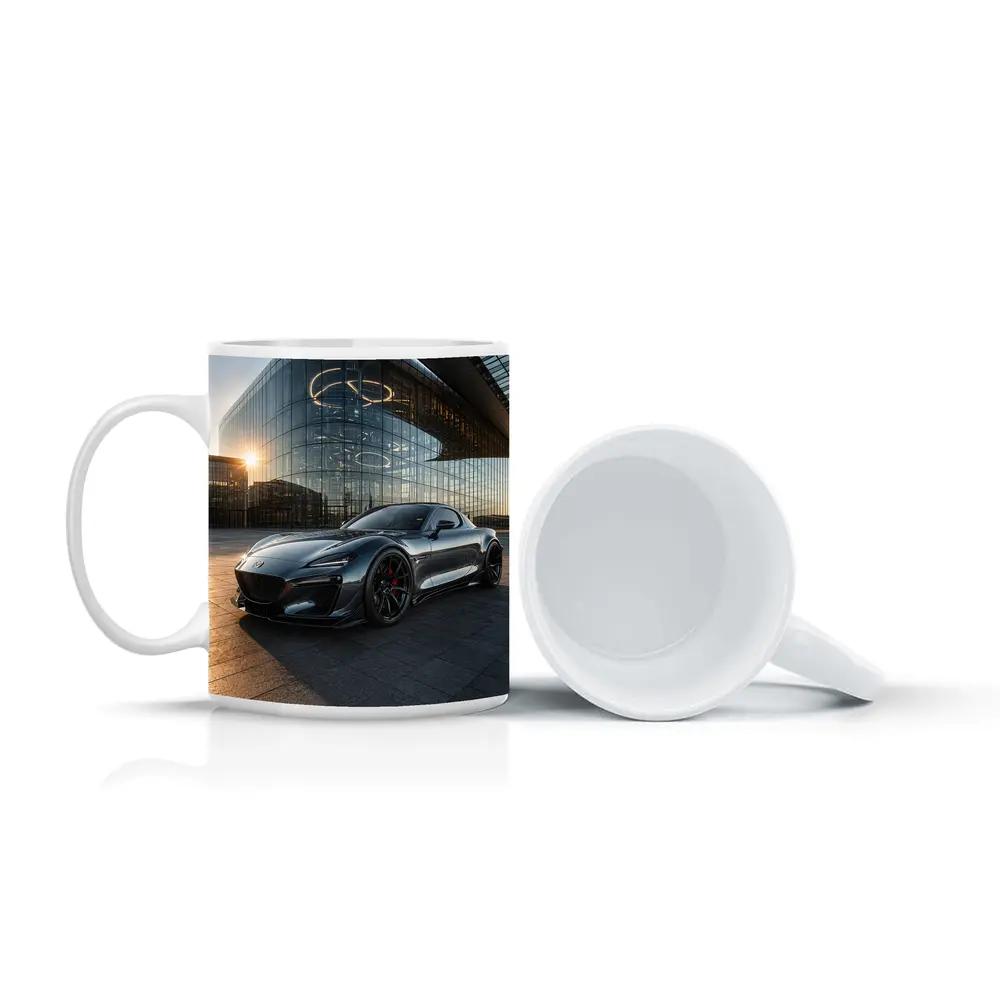 Mazda RX8 Gray Sports Car Glass Building – Mugs