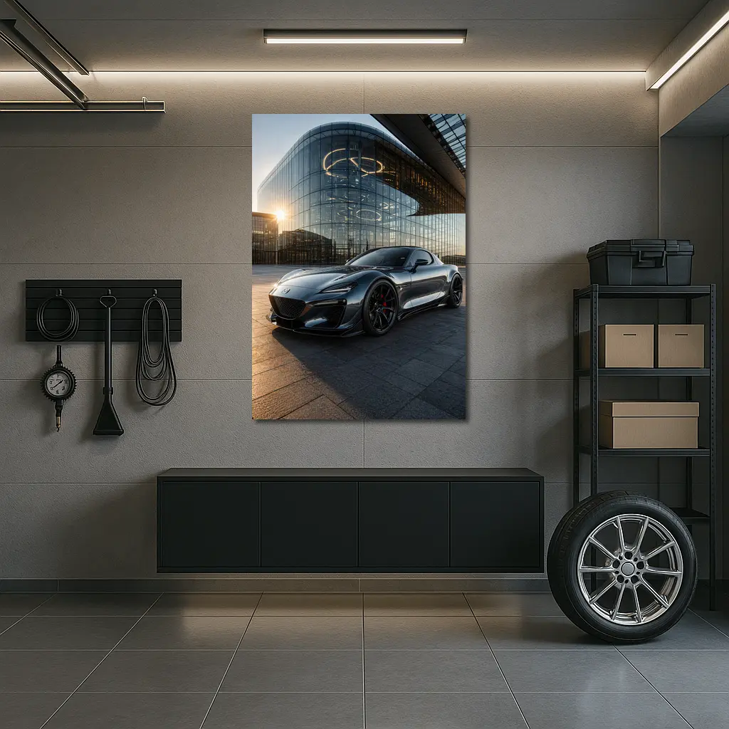 Mazda RX8 Gray Sports Car Glass Building – Wall Art