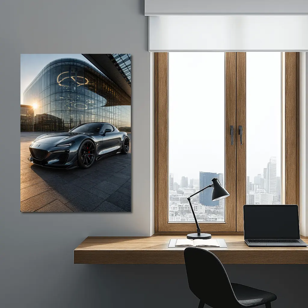 Mazda RX8 Gray Sports Car Glass Building – Wall Art