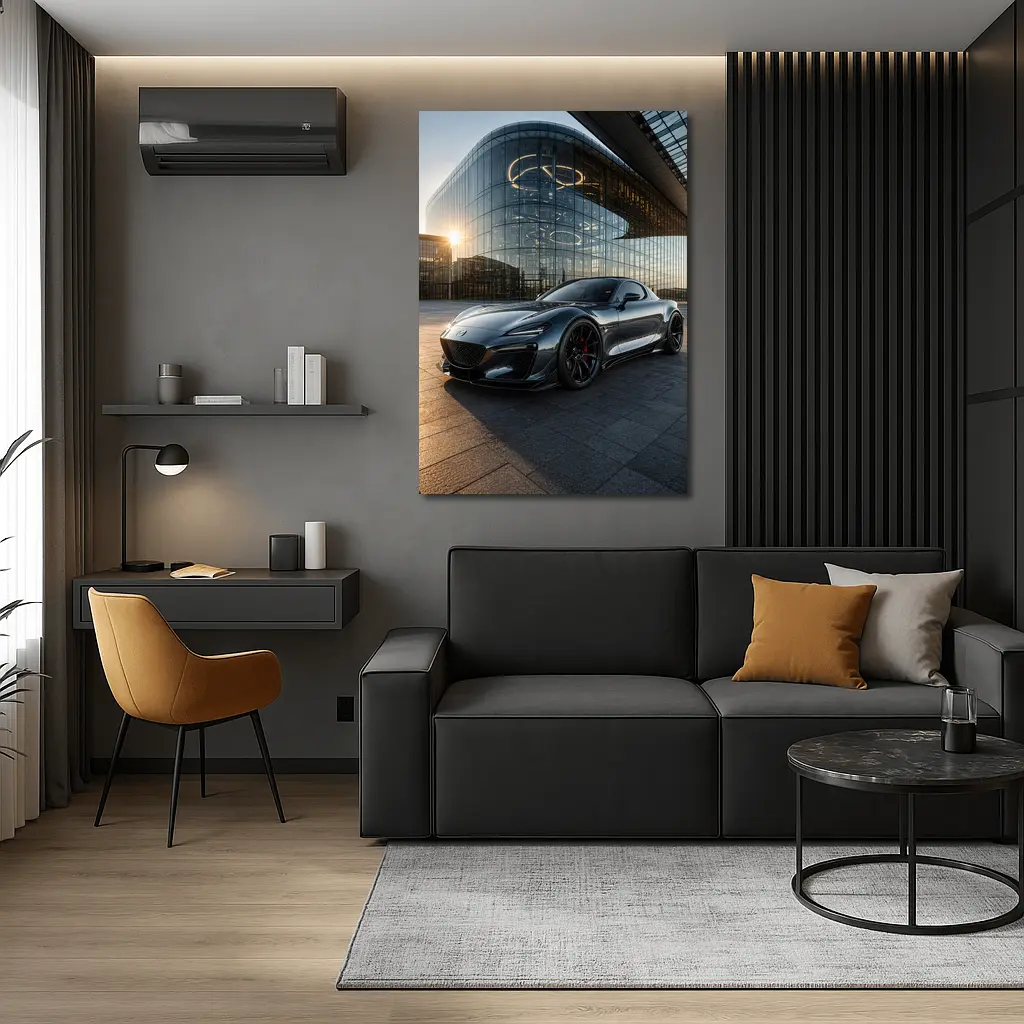 Mazda RX8 Gray Sports Car Glass Building – Wall Art