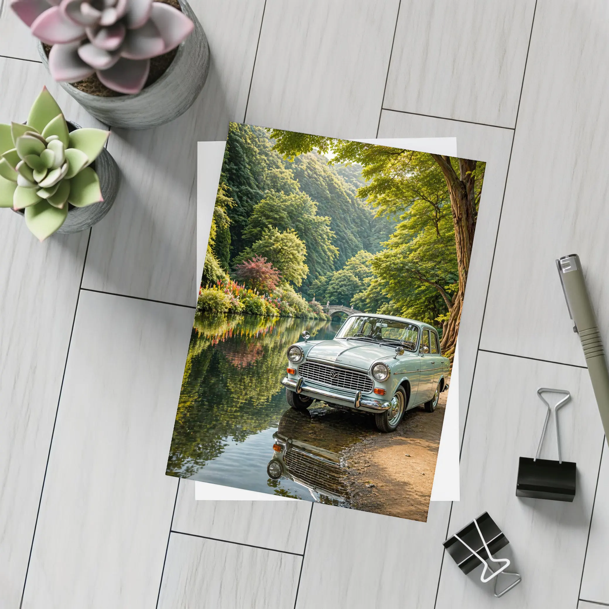 Mazda Classic Car By Scenic River – Postcards