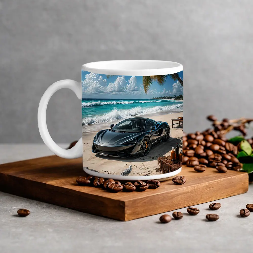McLaren 570S Parked On Tropical Beach – Mugs