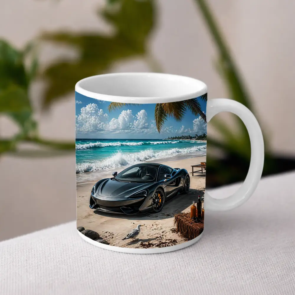 McLaren 570S Parked On Tropical Beach – Mugs