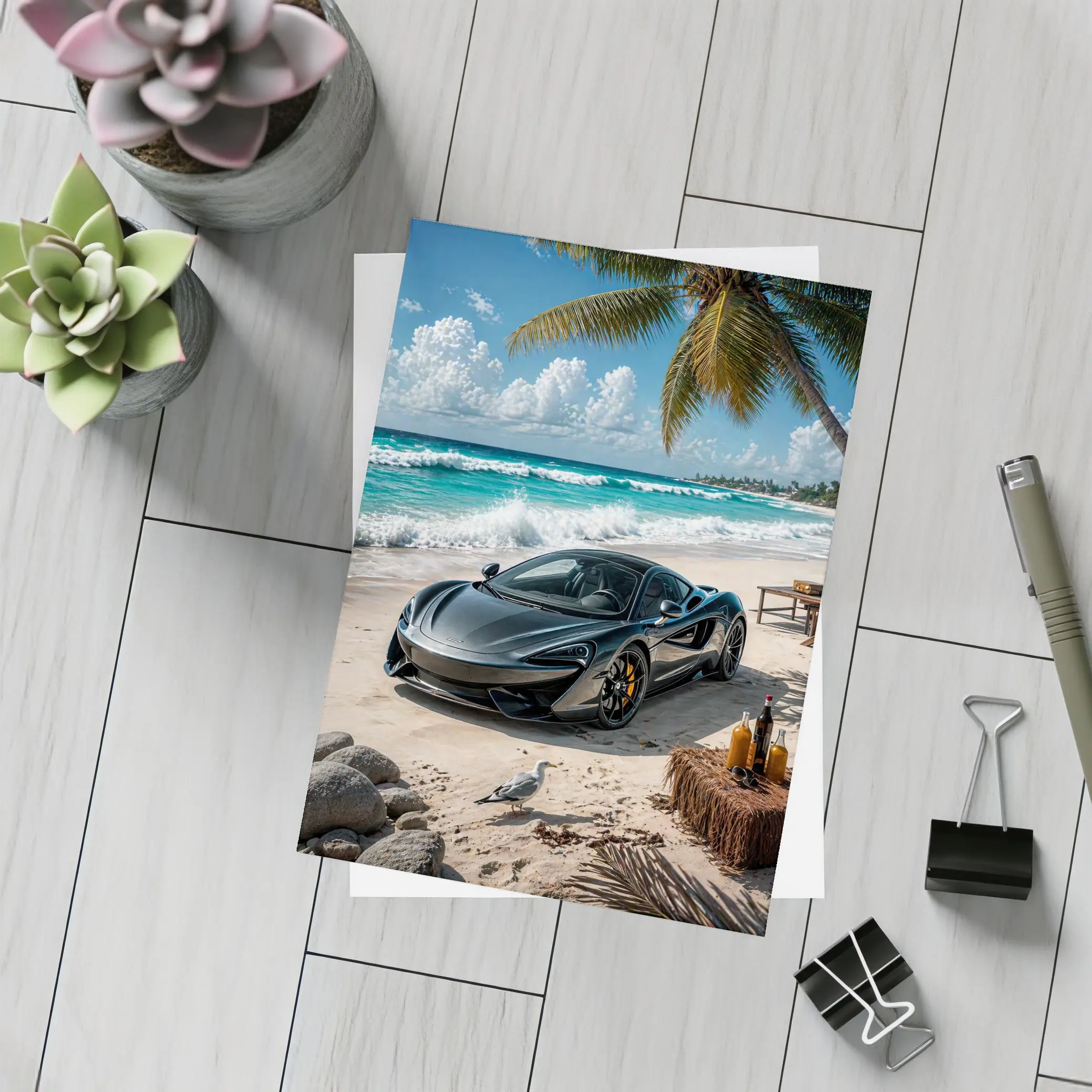 McLaren 570S Parked On Tropical Beach – Postcards