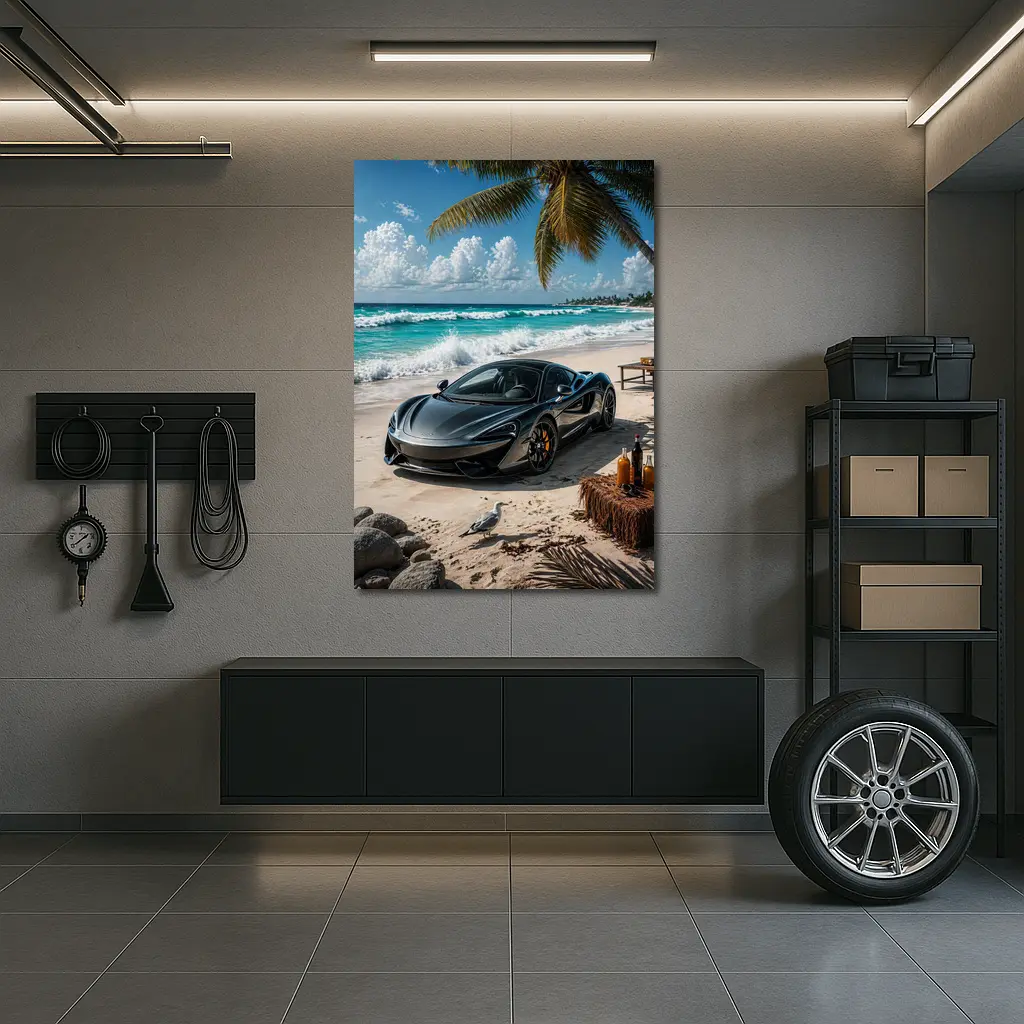 McLaren 570S Parked On Tropical Beach – Wall Art