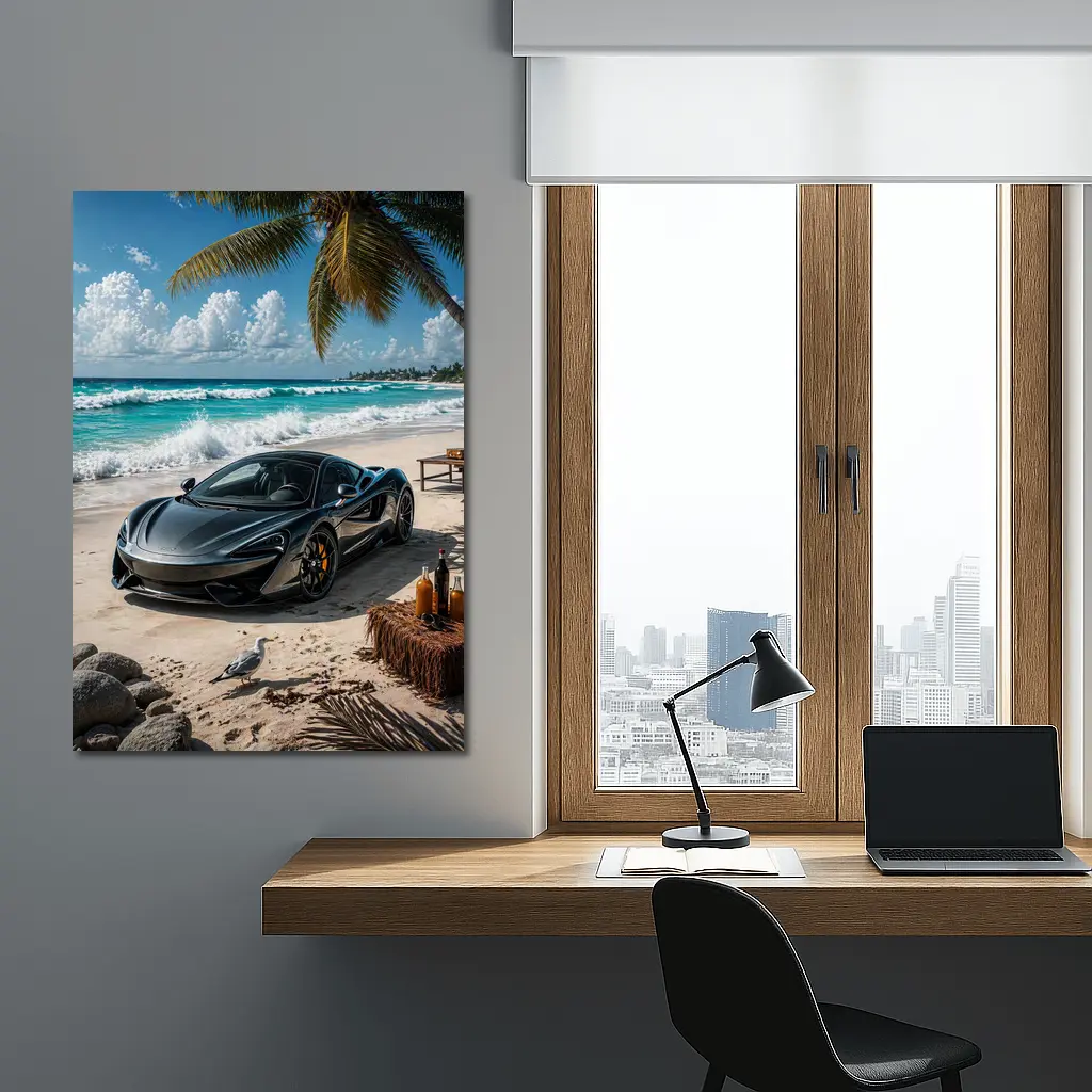McLaren 570S Parked On Tropical Beach – Wall Art
