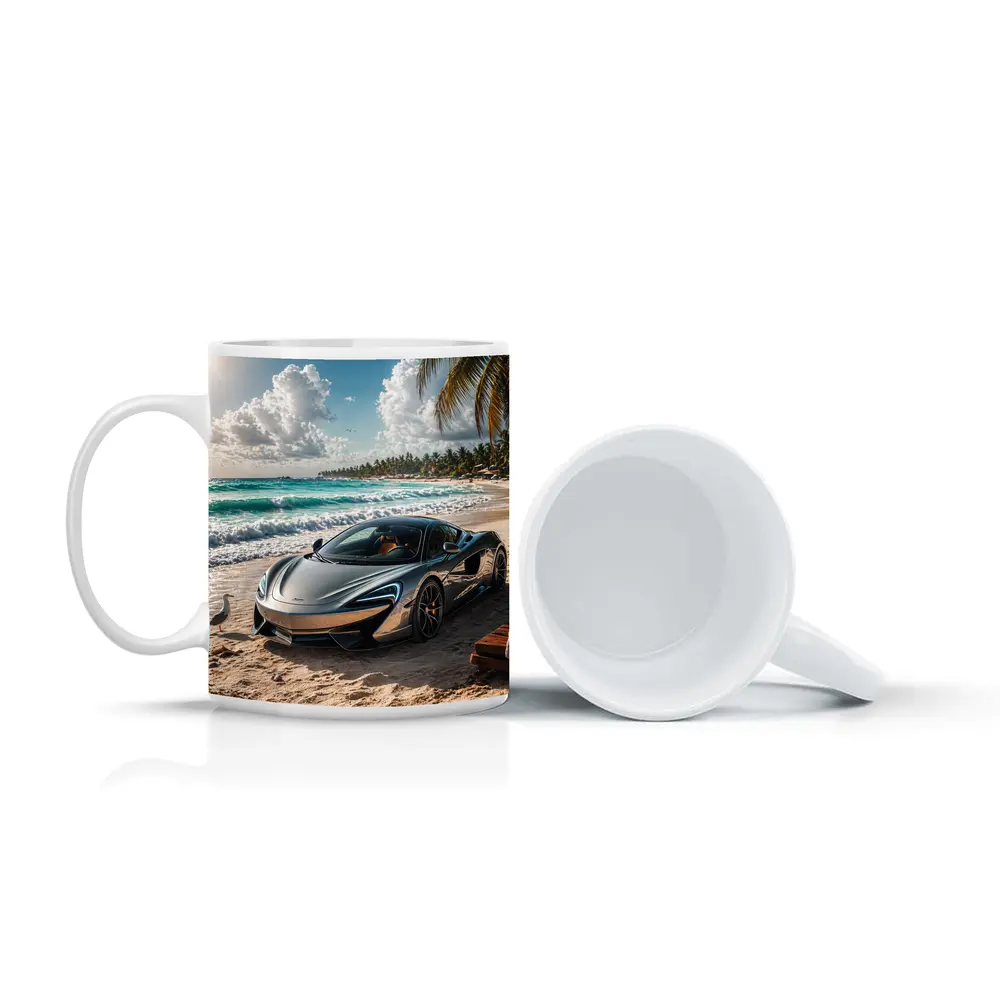 McLaren 570S Parked on Tropical Beach – Mugs