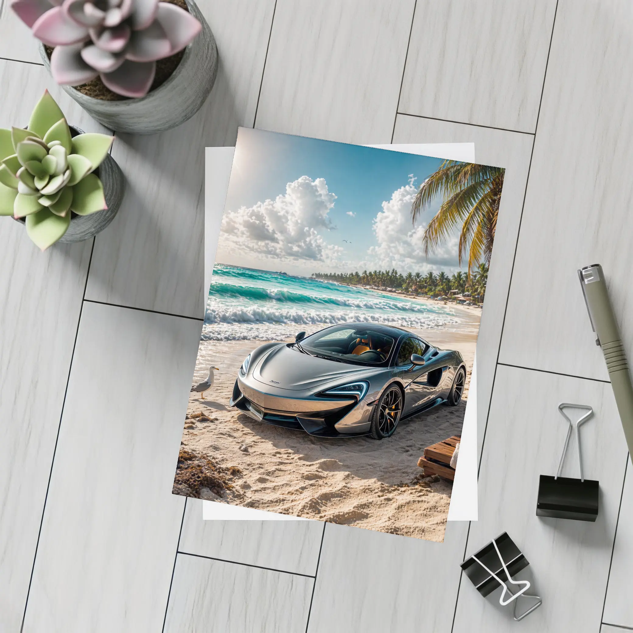 McLaren 570S Parked on Tropical Beach – Postcards