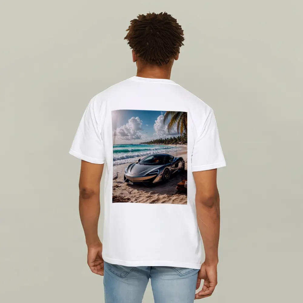 McLaren 570S Parked on Tropical Beach – T-Shirts