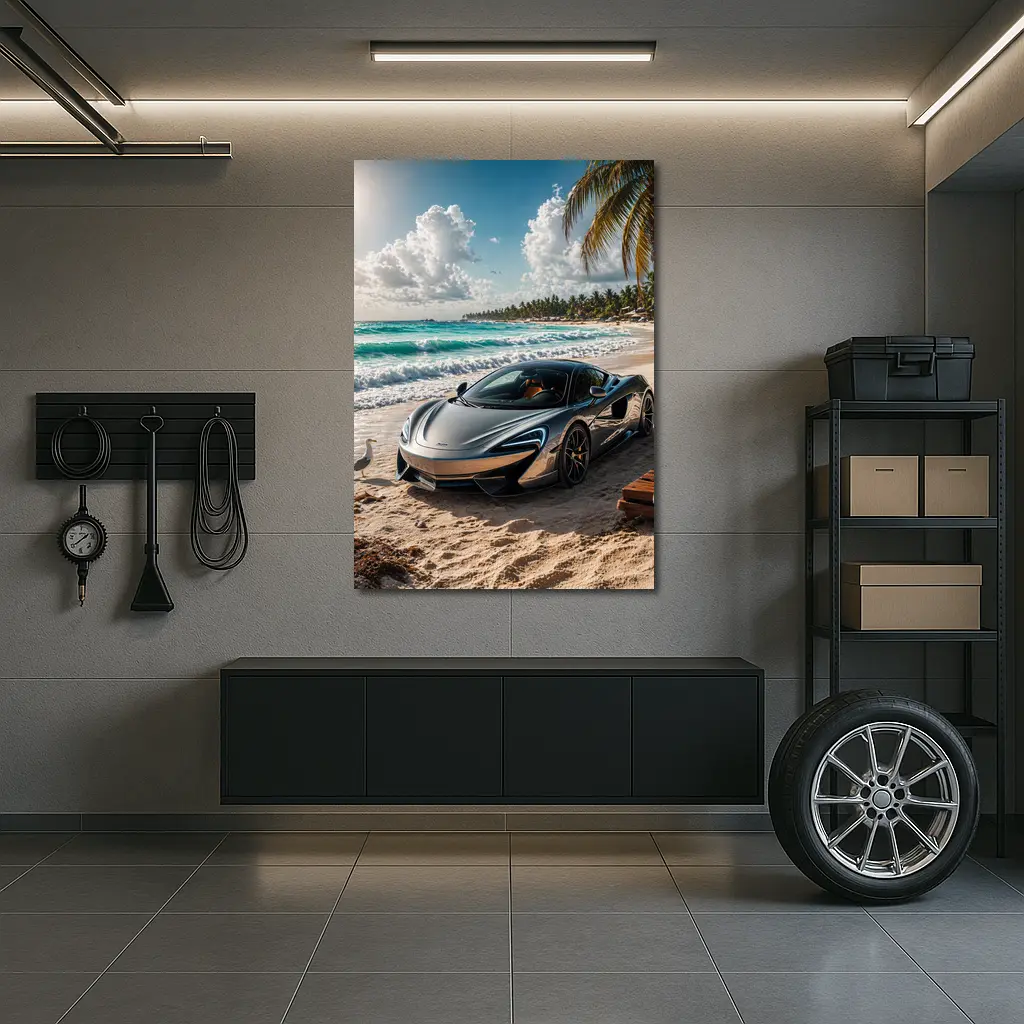 McLaren 570S Parked on Tropical Beach – Wall Art