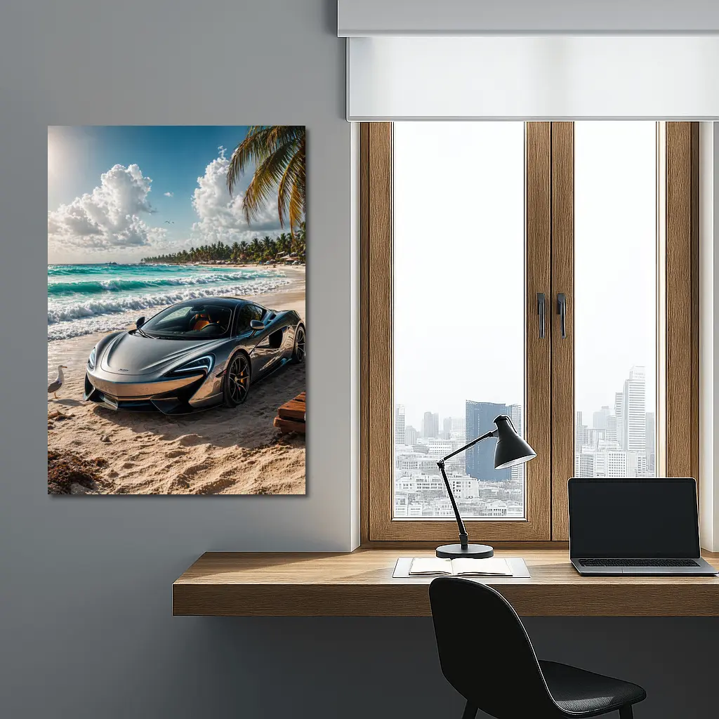 McLaren 570S Parked on Tropical Beach – Wall Art
