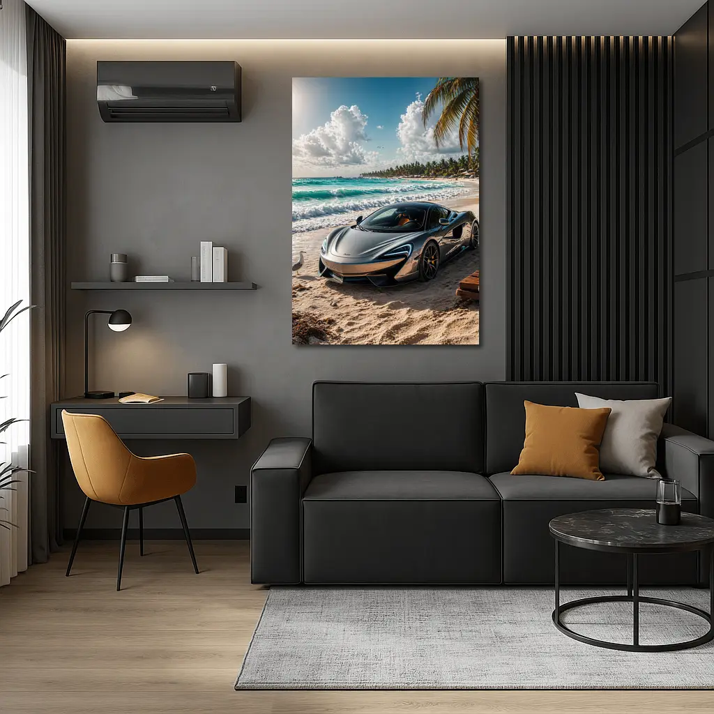 McLaren 570S Parked on Tropical Beach – Wall Art
