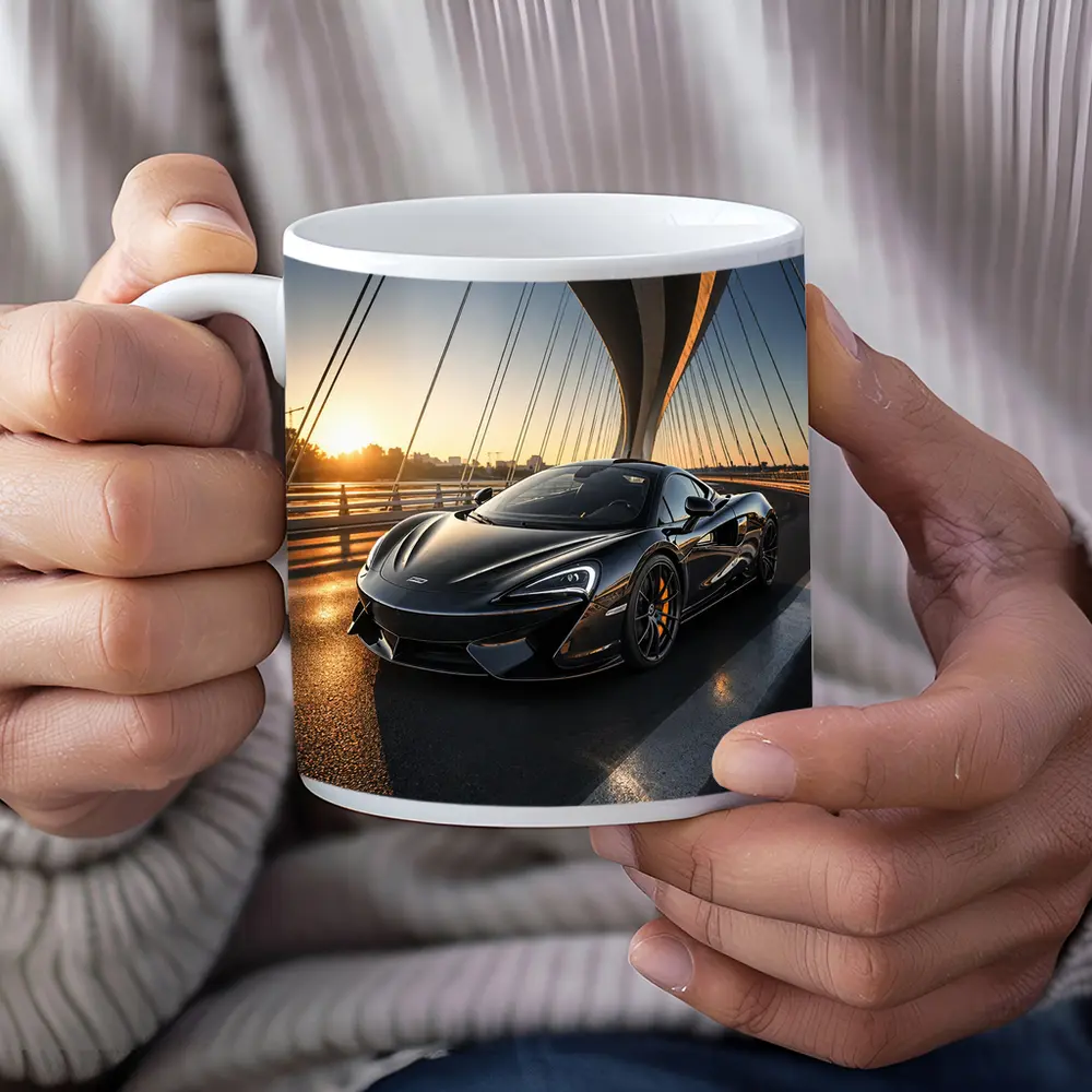 McLaren 570S Black Supercar Bridge Sunset – Mugs