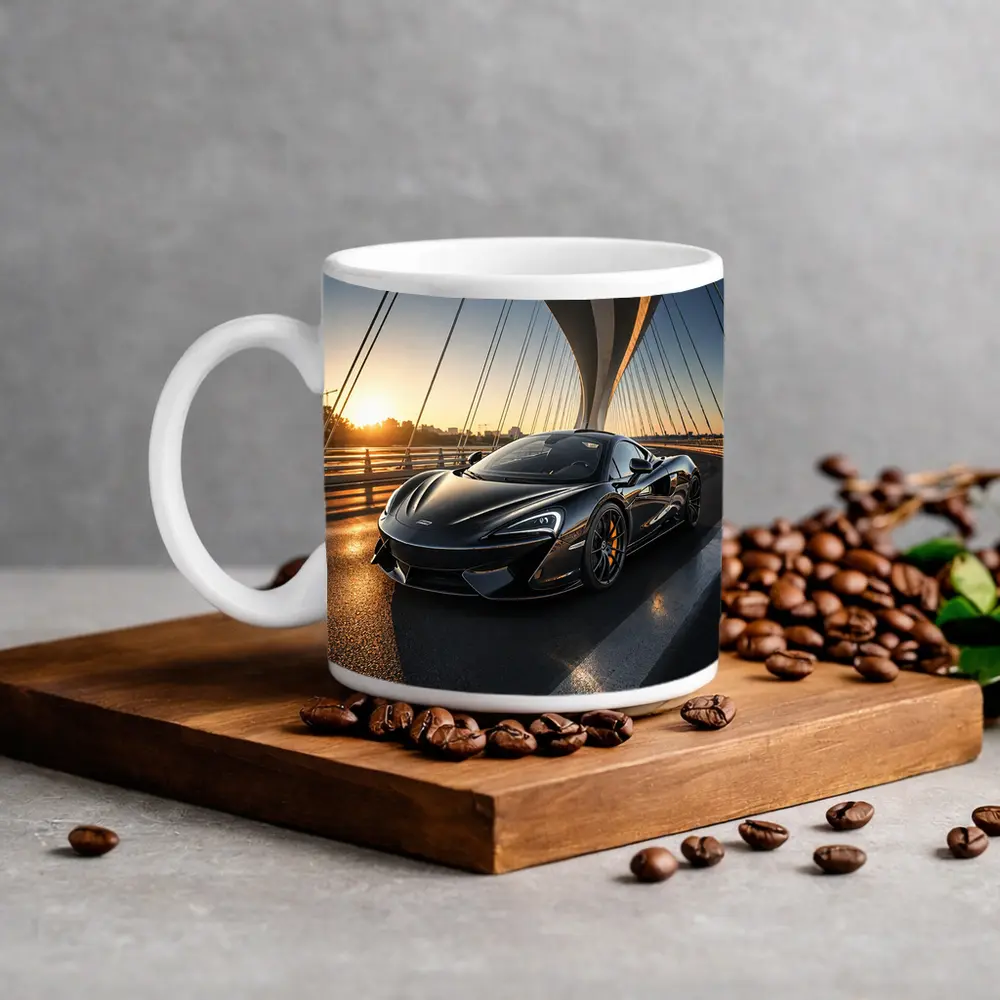 McLaren 570S Black Supercar Bridge Sunset – Mugs