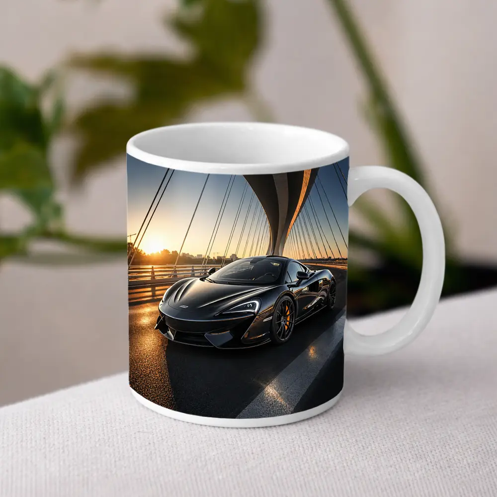 McLaren 570S Black Supercar Bridge Sunset – Mugs