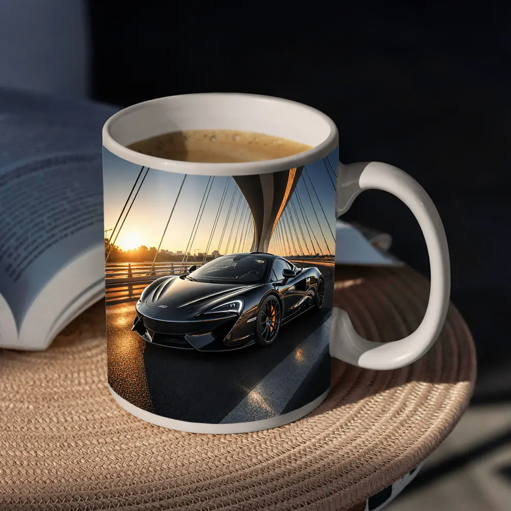 McLaren 570S Black Supercar Bridge Sunset – Mugs