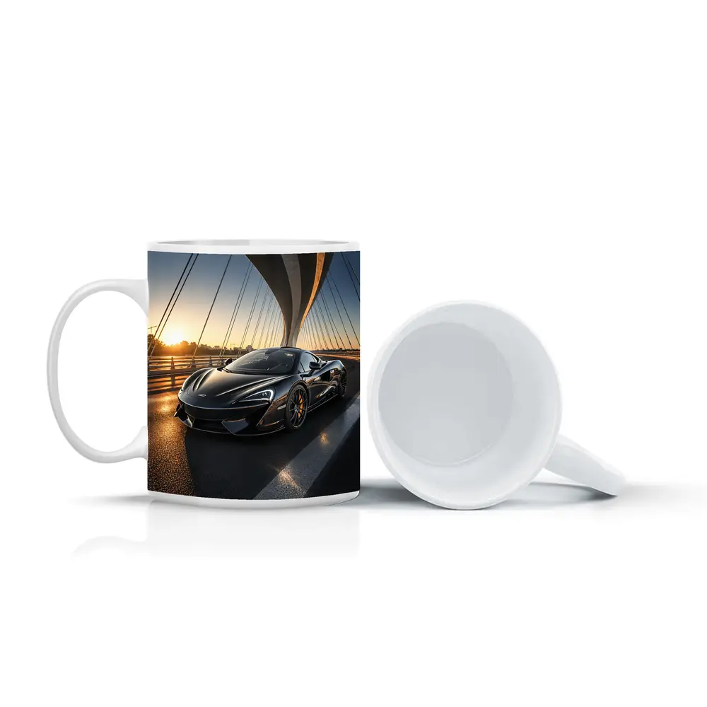 McLaren 570S Black Supercar Bridge Sunset – Mugs