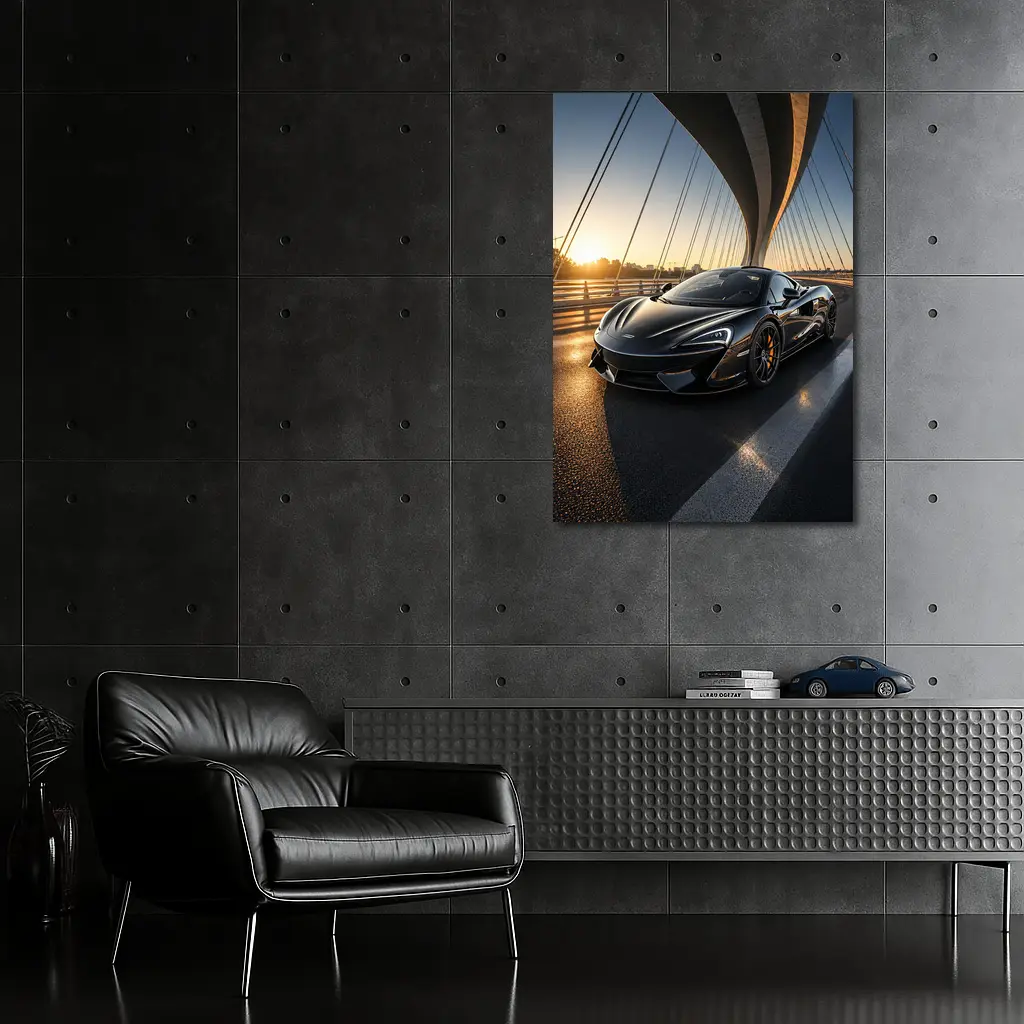 McLaren 570S Black Supercar Bridge Sunset – Wall Art