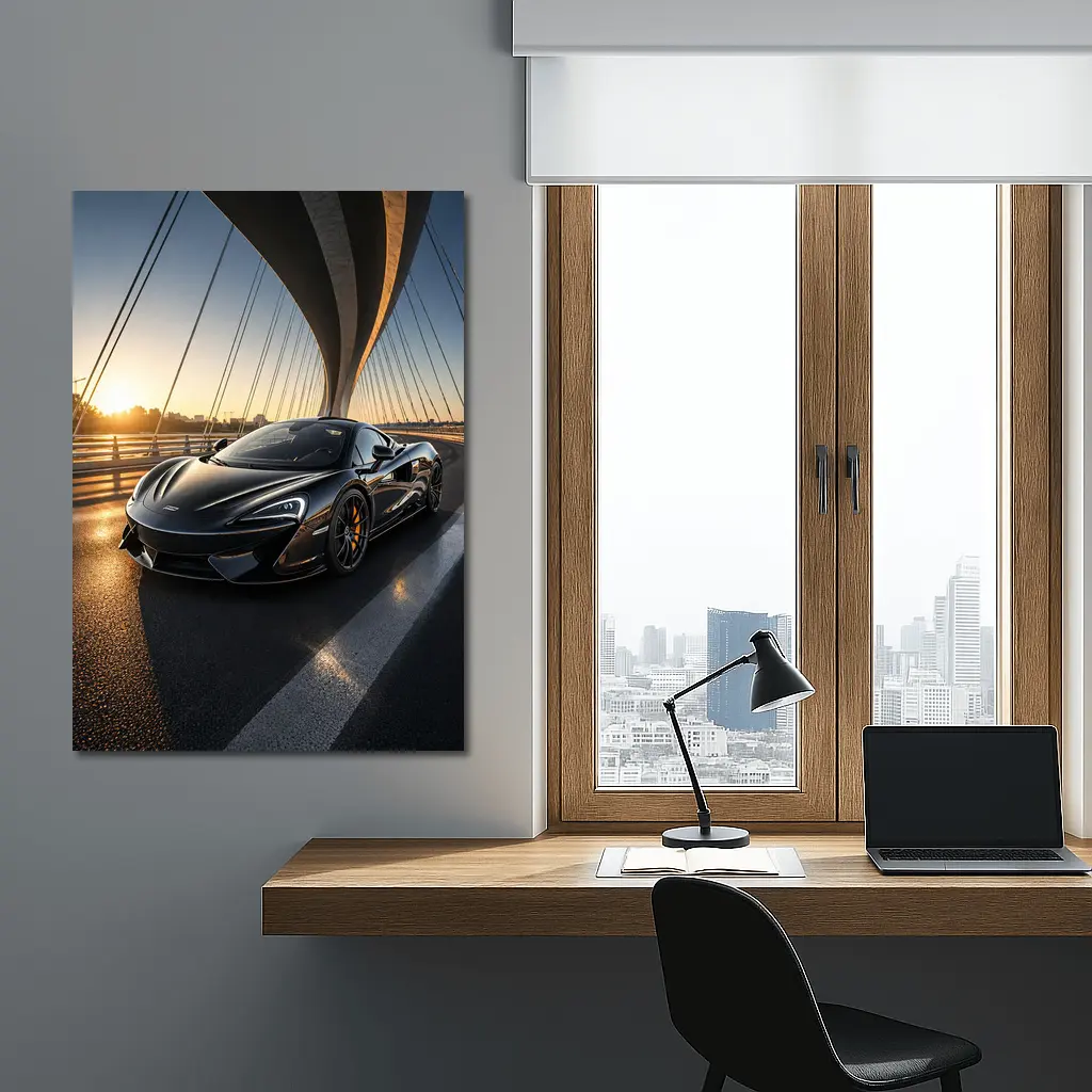 McLaren 570S Black Supercar Bridge Sunset – Wall Art