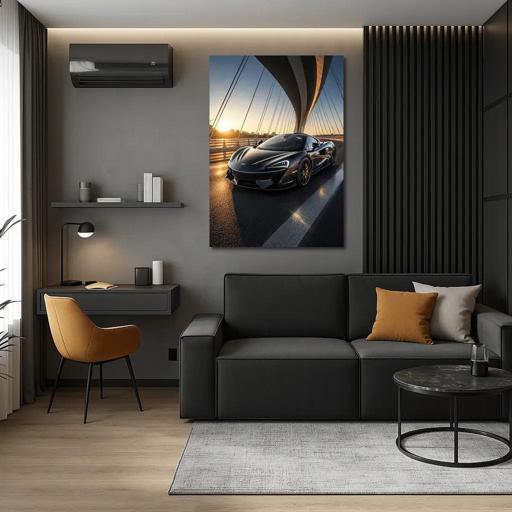 McLaren 570S Black Supercar Bridge Sunset – Wall Art