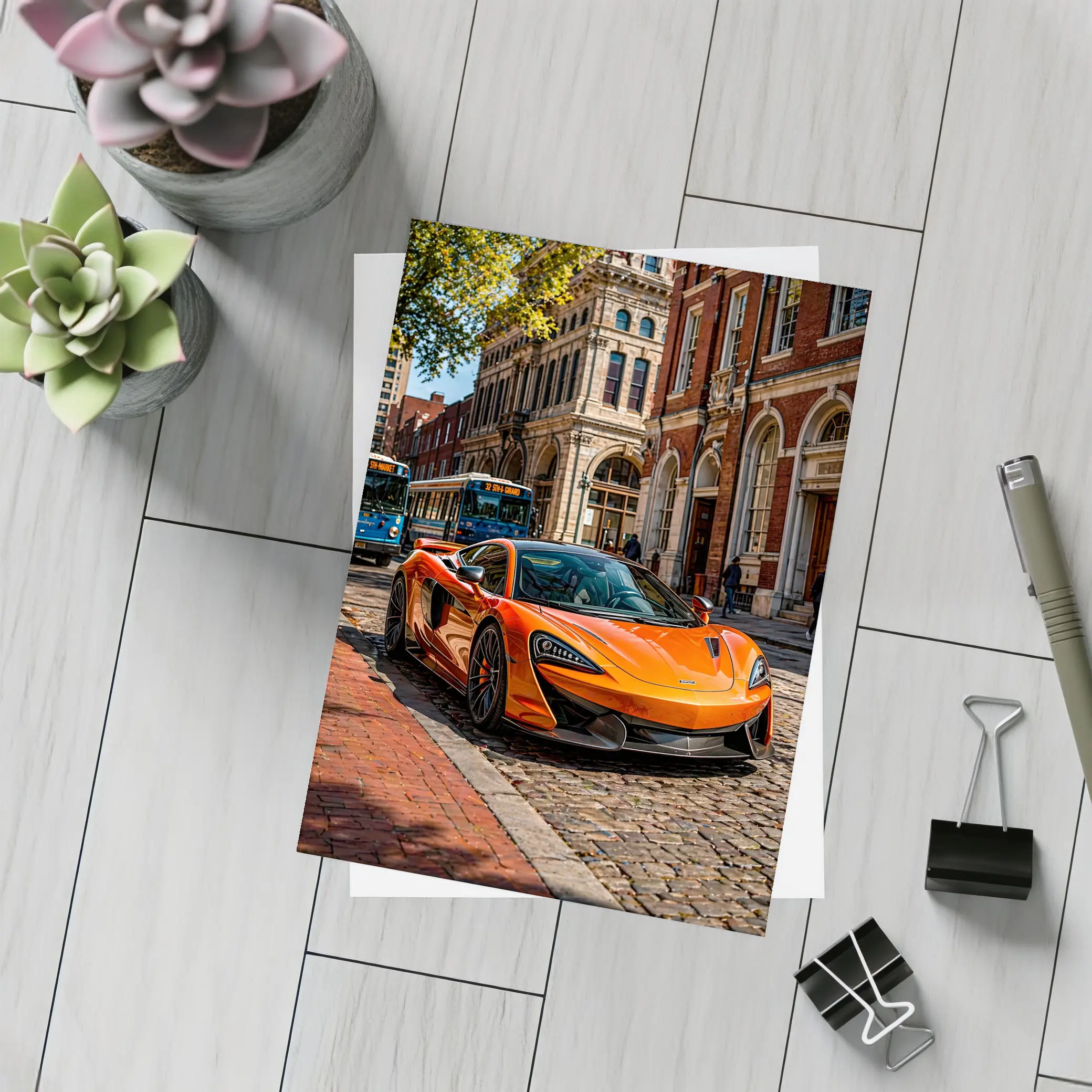 McLaren 570S Orange Supercar City Street – Postcards