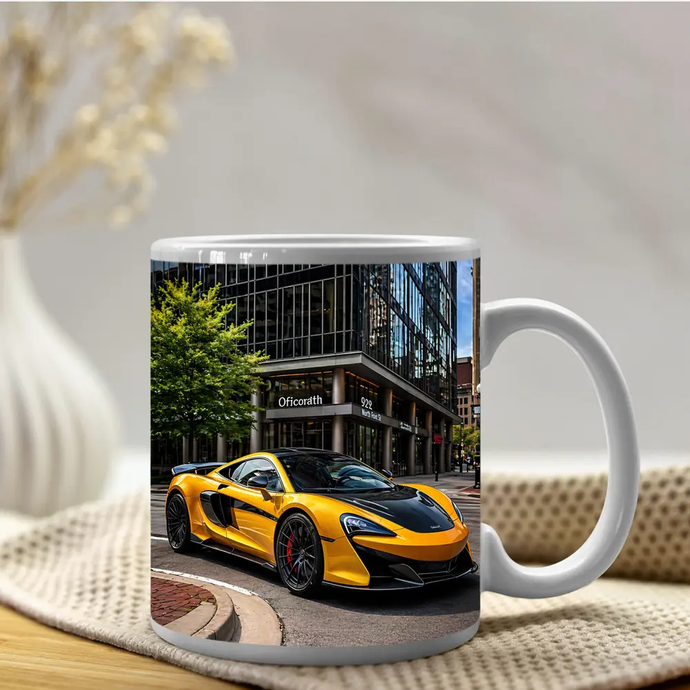 McLaren 600LT Yellow Supercar City Street – Mugs