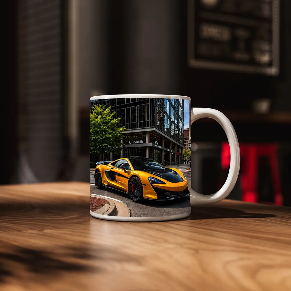 McLaren 600LT Yellow Supercar City Street – Mugs