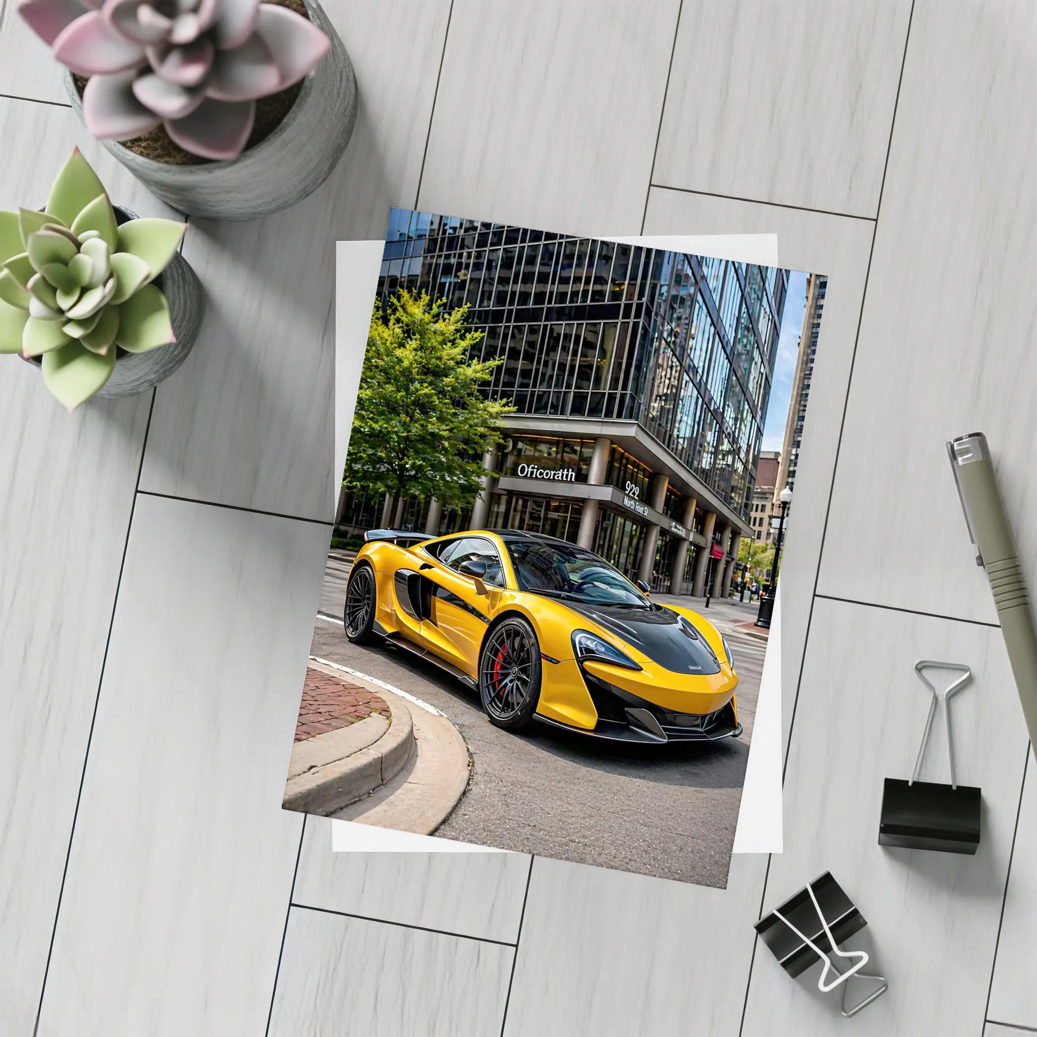 McLaren 600LT Yellow Supercar City Street – Postcards