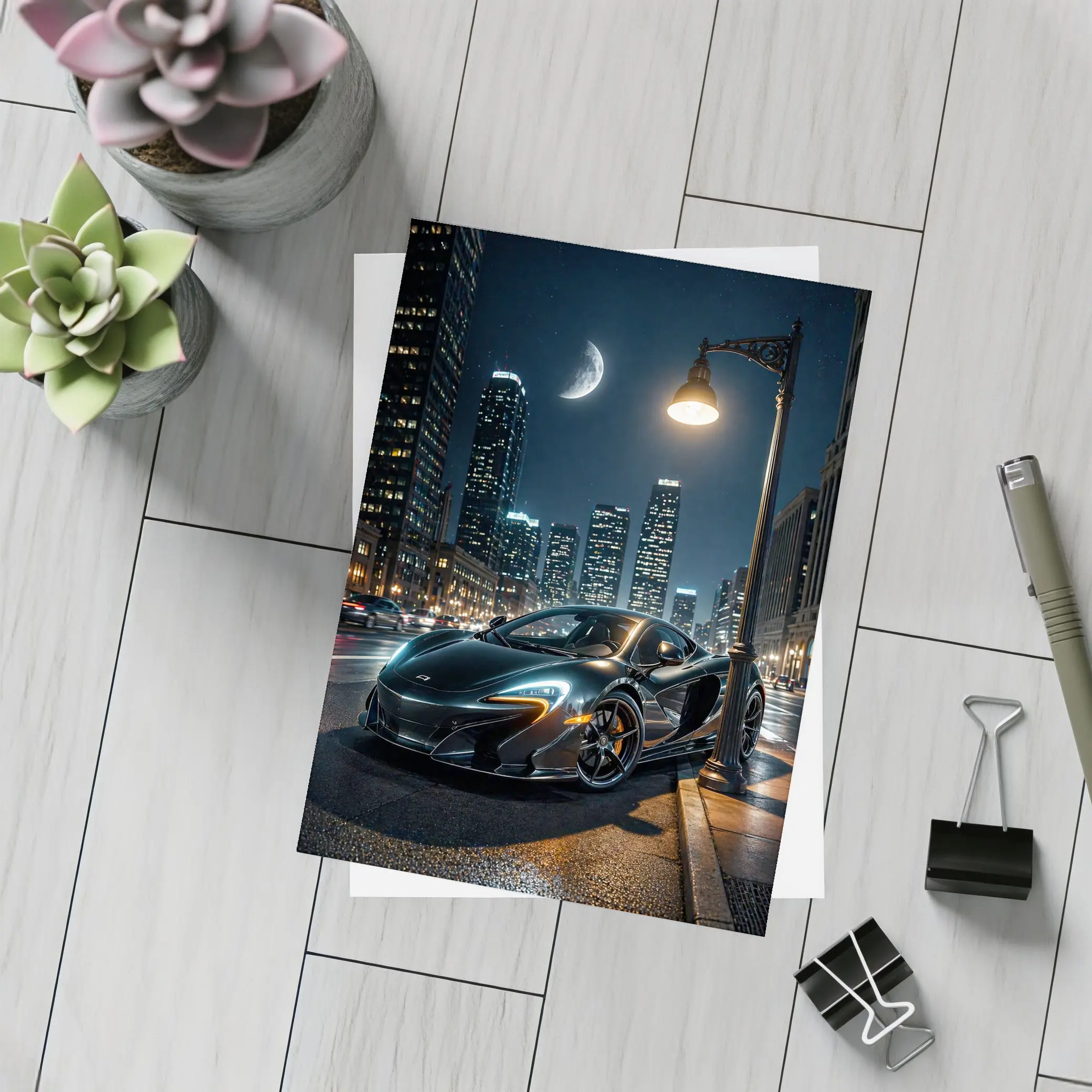 McLaren 650S Black City Night Street – Postcards