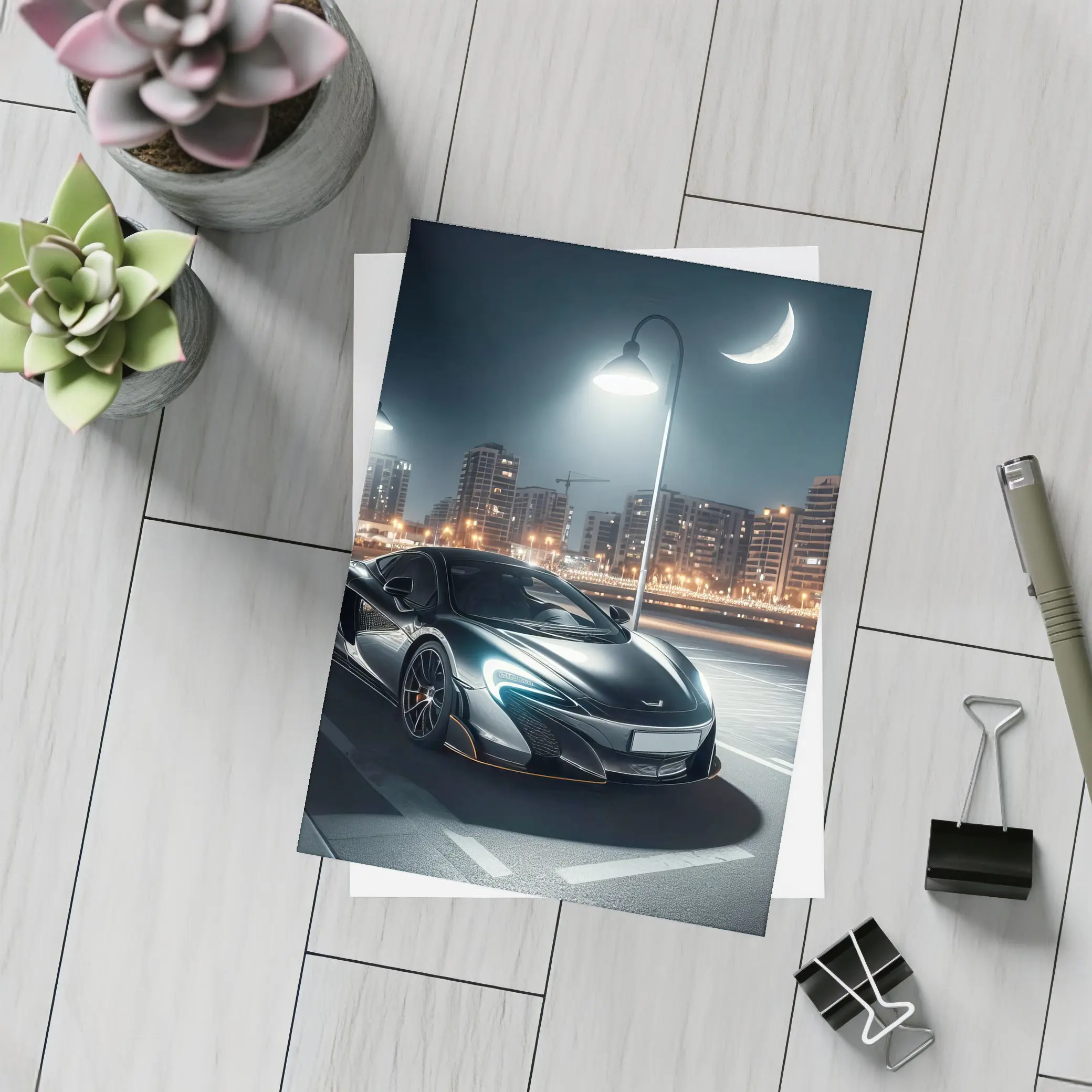 McLaren 600LT Parked City Night Street – Postcards