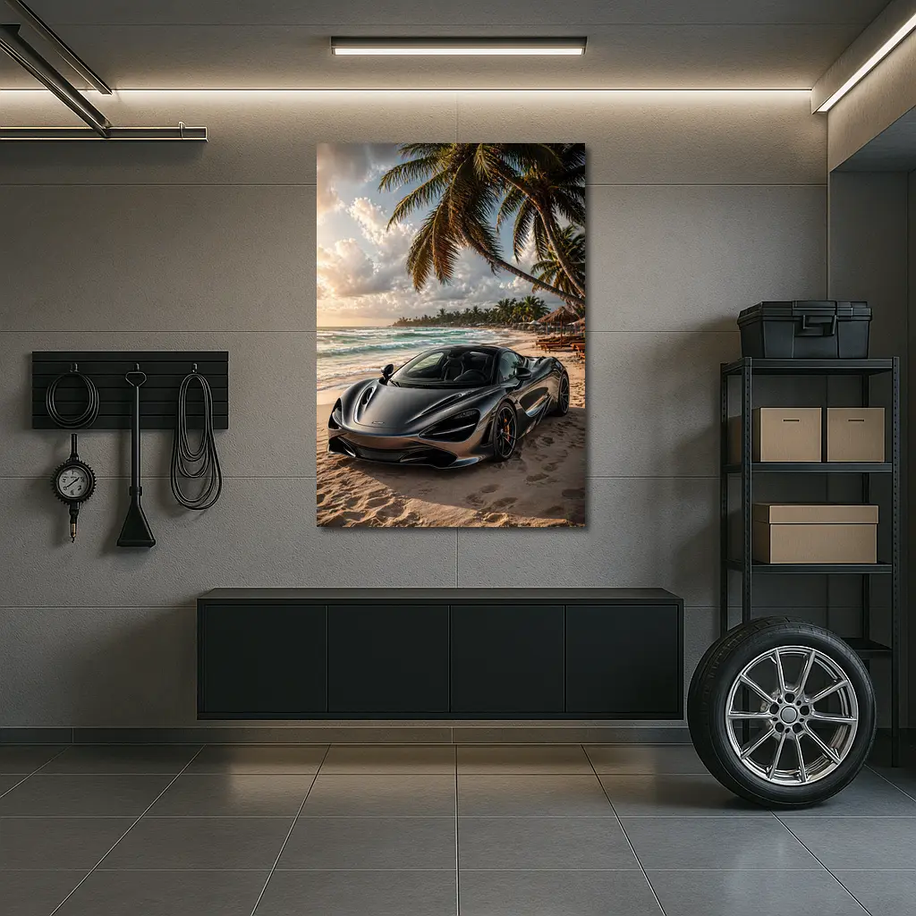 McLaren 720S Parked On Tropical Beach – Wall Art