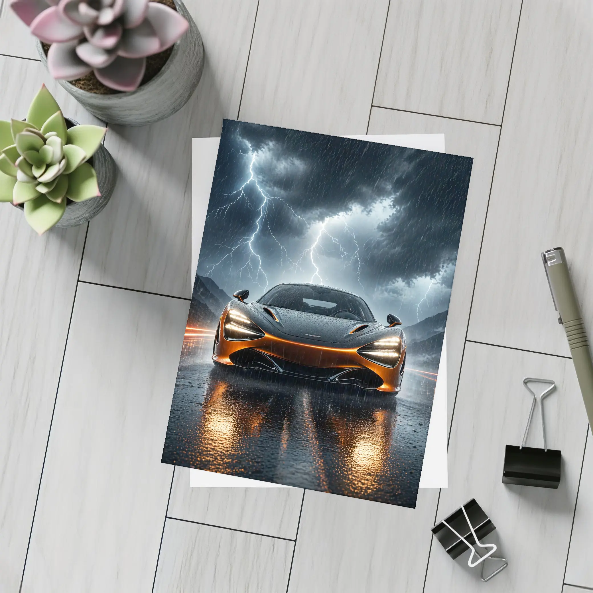 McLaren 720S Front View Stormy Night – Postcards