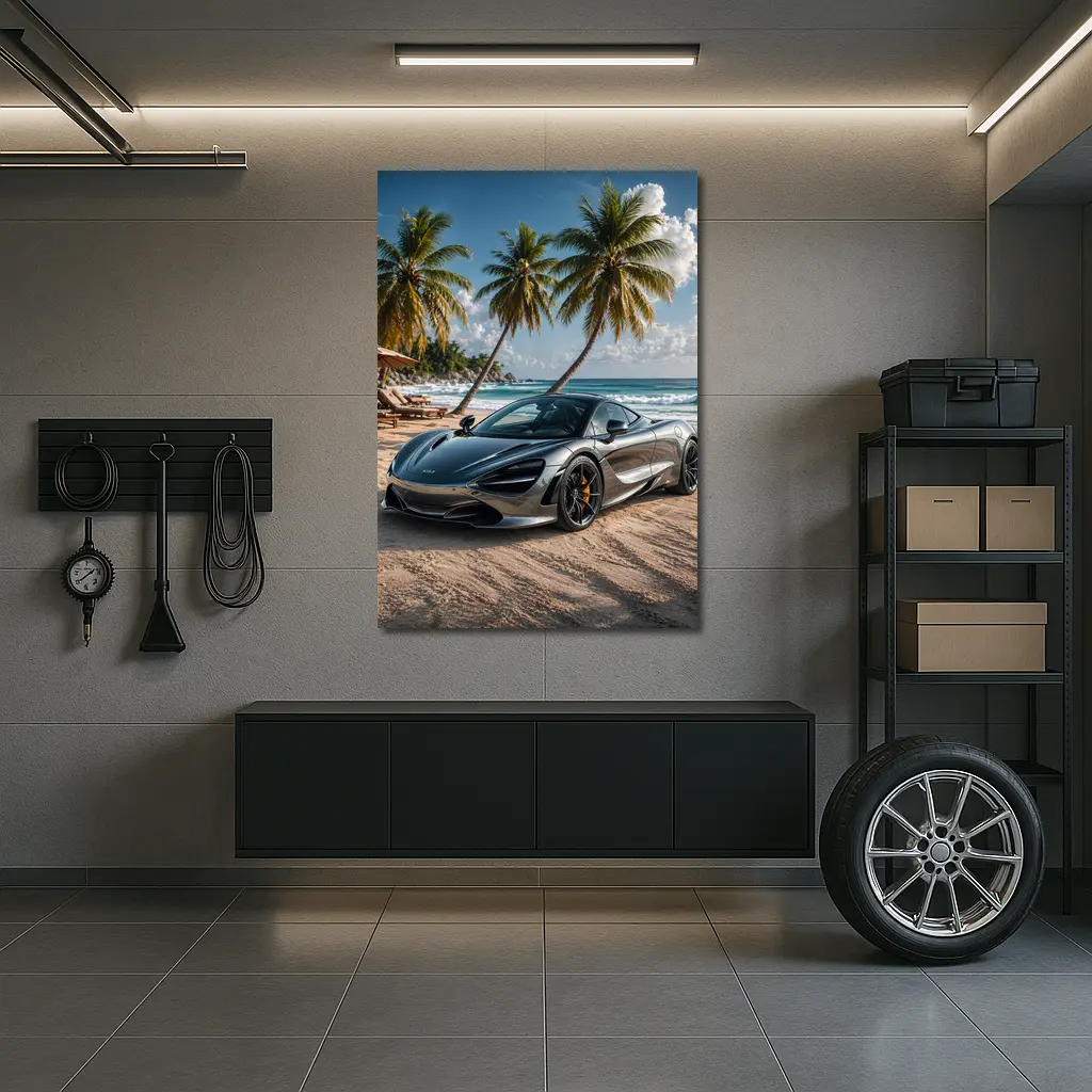 McLaren 720S Silver Supercar Tropical Beach – Wall Art