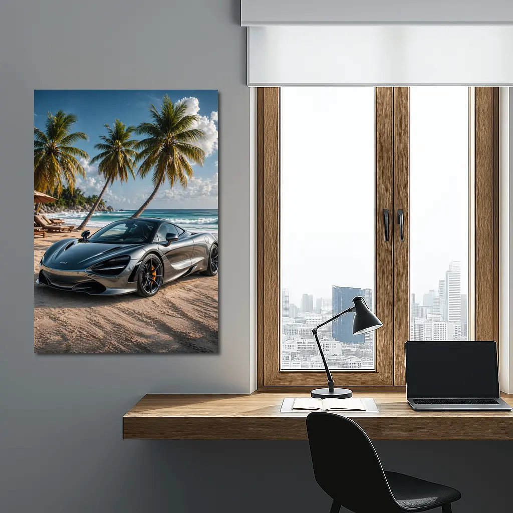 McLaren 720S Silver Supercar Tropical Beach – Wall Art