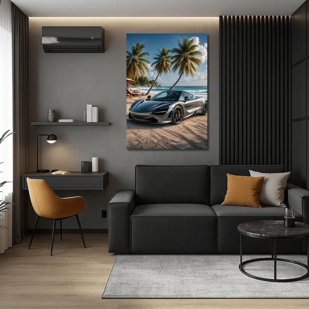 McLaren 720S Silver Supercar Tropical Beach – Wall Art