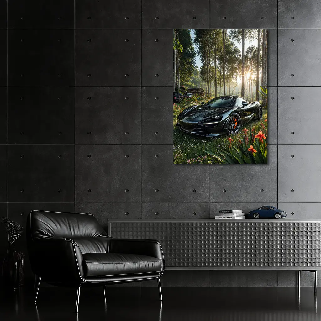 McLaren 720S Black Supercar Forest Sunlight – Wall Art