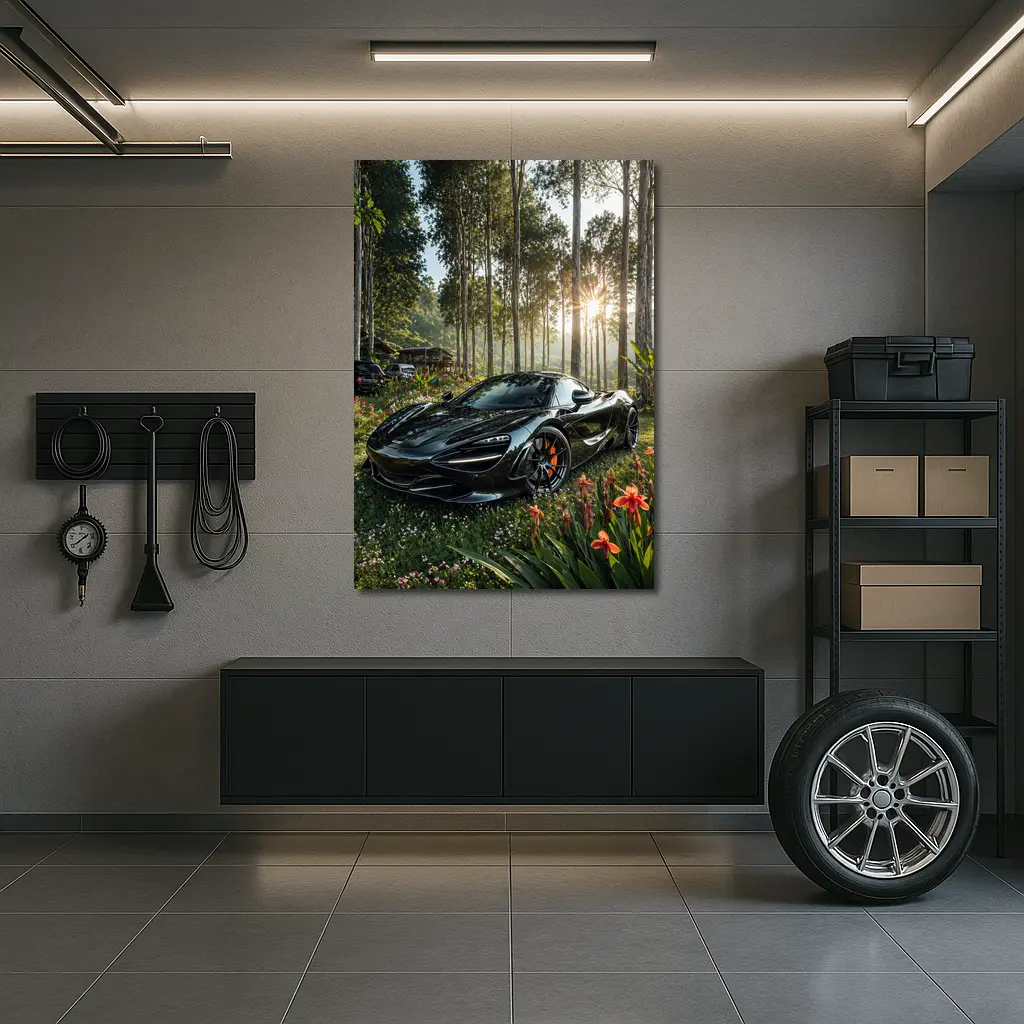 McLaren 720S Black Supercar Forest Sunlight – Wall Art