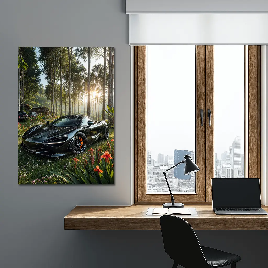 McLaren 720S Black Supercar Forest Sunlight – Wall Art