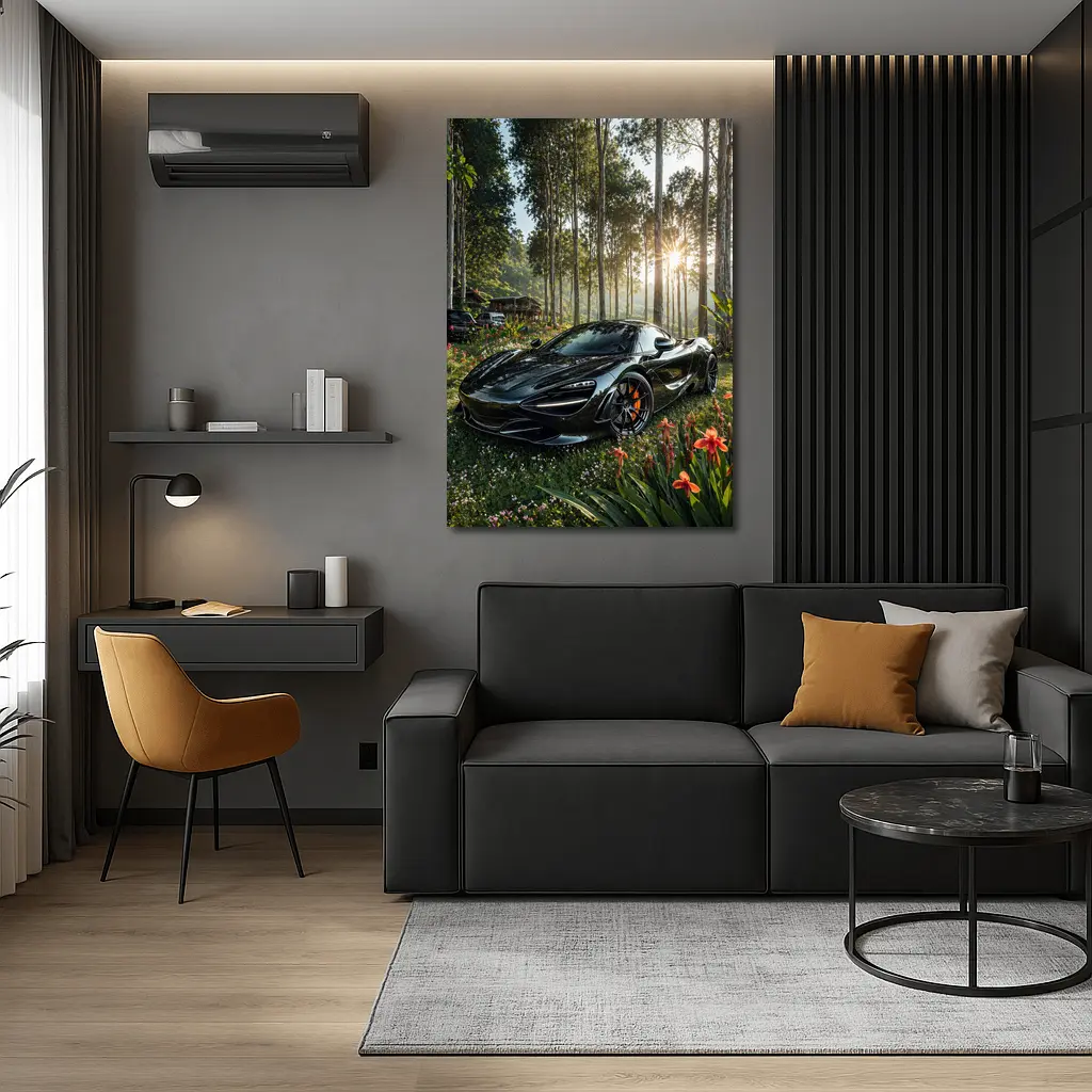 McLaren 720S Black Supercar Forest Sunlight – Wall Art