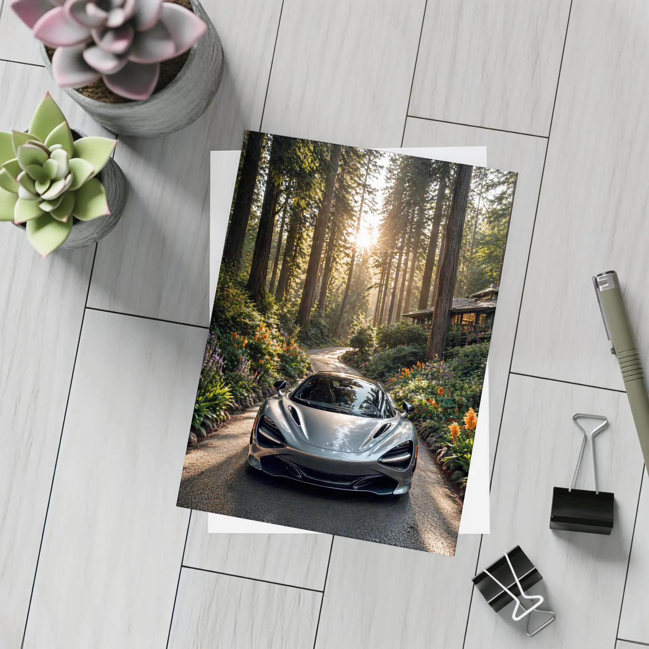 McLaren 720S Silver Forest Road Sunlight – Postcards