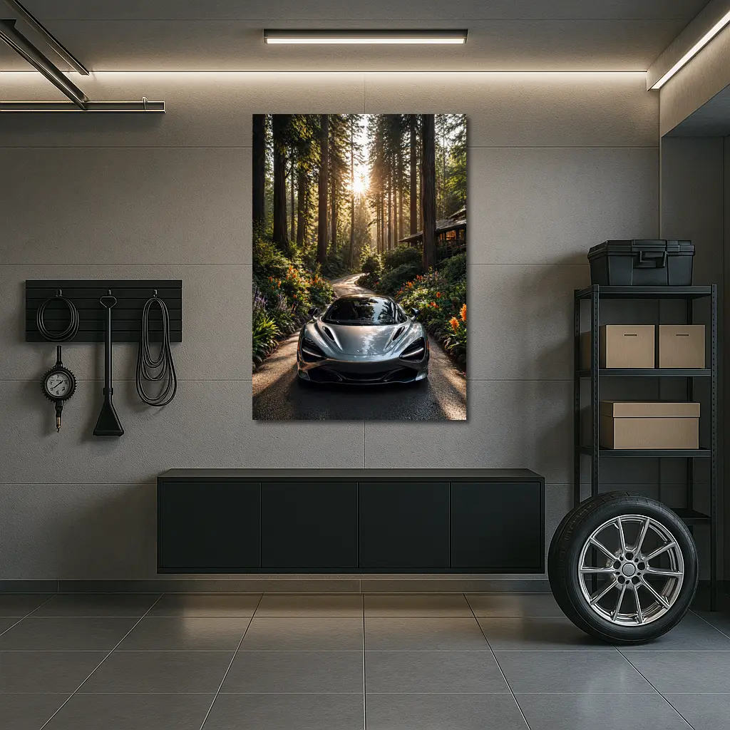 McLaren 720S Silver Forest Road Sunlight – Wall Art