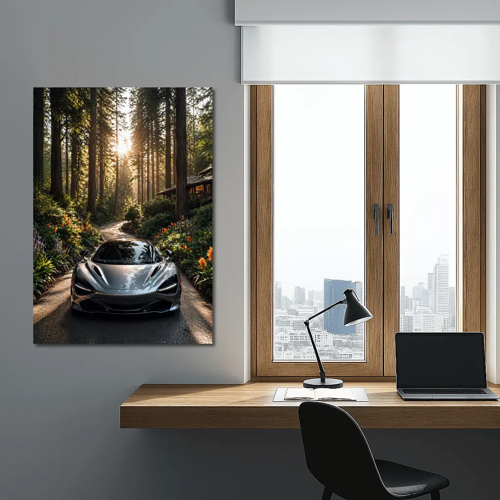McLaren 720S Silver Forest Road Sunlight – Wall Art