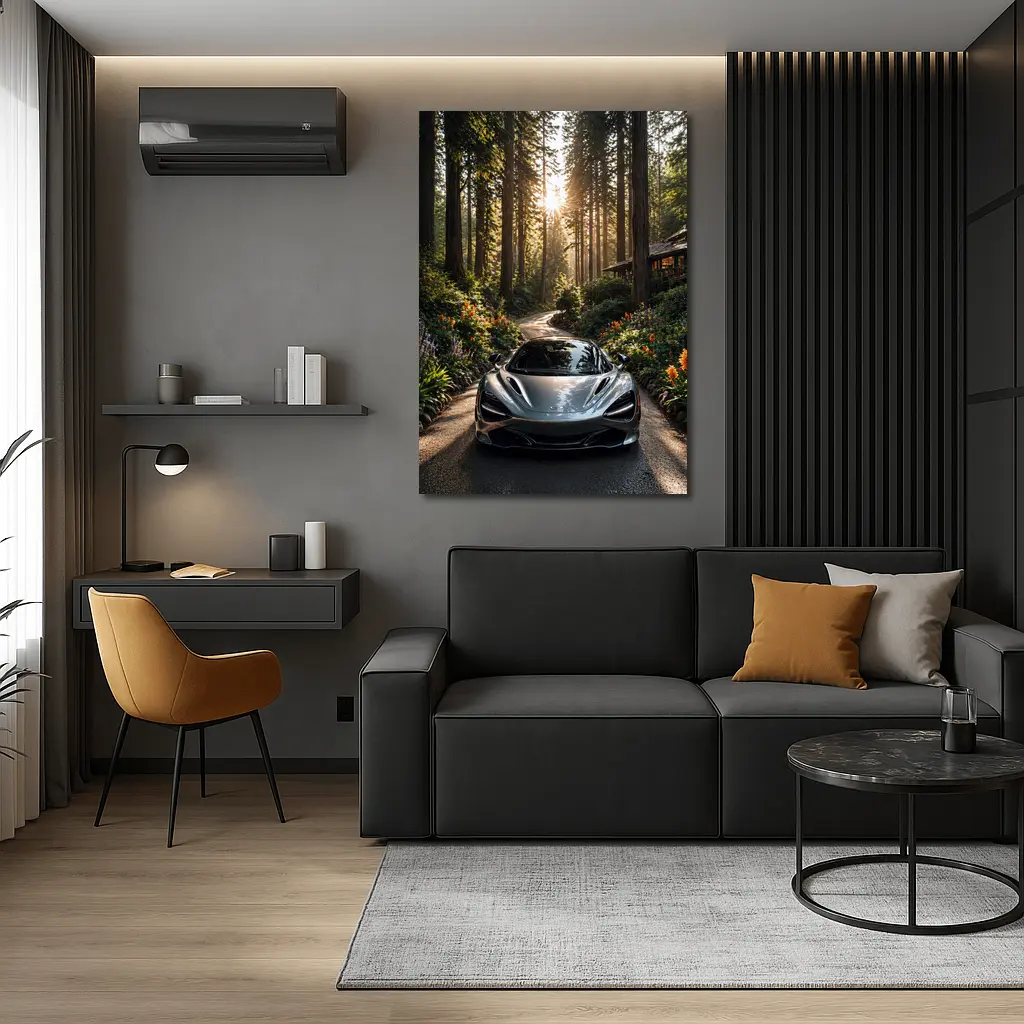 McLaren 720S Silver Forest Road Sunlight – Wall Art