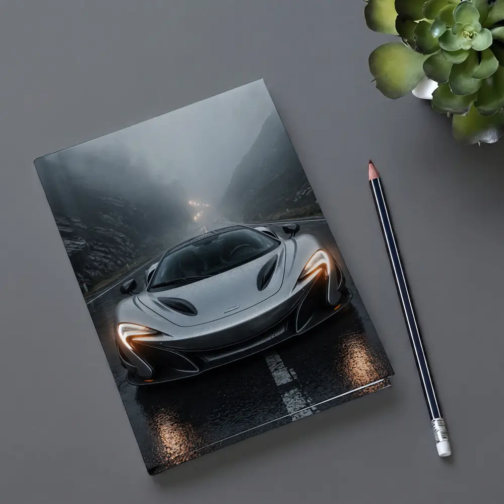 McLaren P1 Silver Rainy Mountain Road – Notebooks